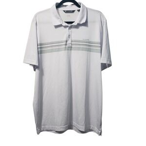 Travis Matthew Surf Slang Pique Polo Men's XL White With Gray & Green Stripes